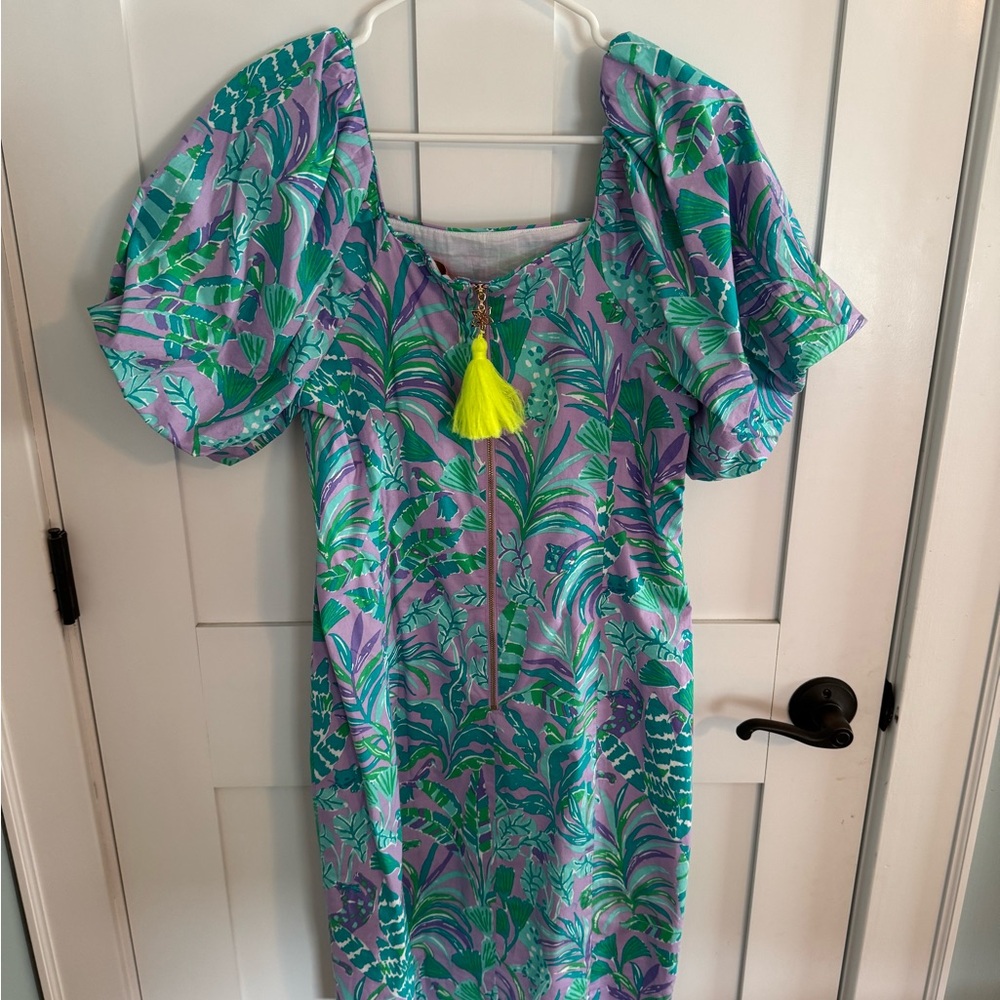 Lilly Pulitzer Floral Puff Sleeve Lettie Dress - Purple Iris on the chase NWT - Picture 4 of 7